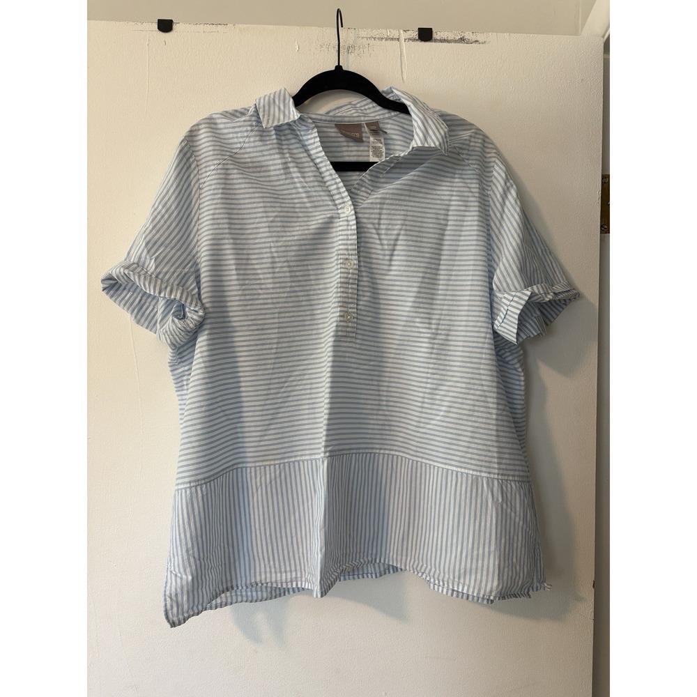 Chico's Tunic Blouse 100% Cotton Blue Striped Coastal Popover Womens Size 3 (XL)